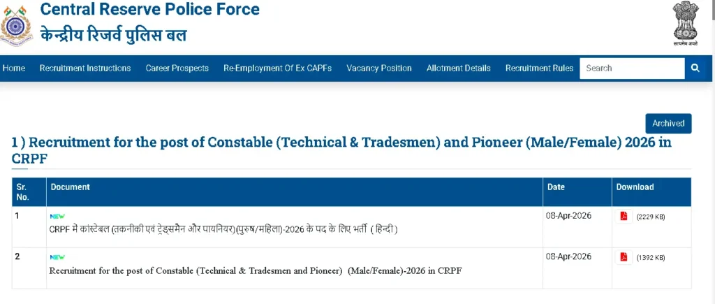 CRPF Constable Recruitment 2026 Apply Kaise Kare